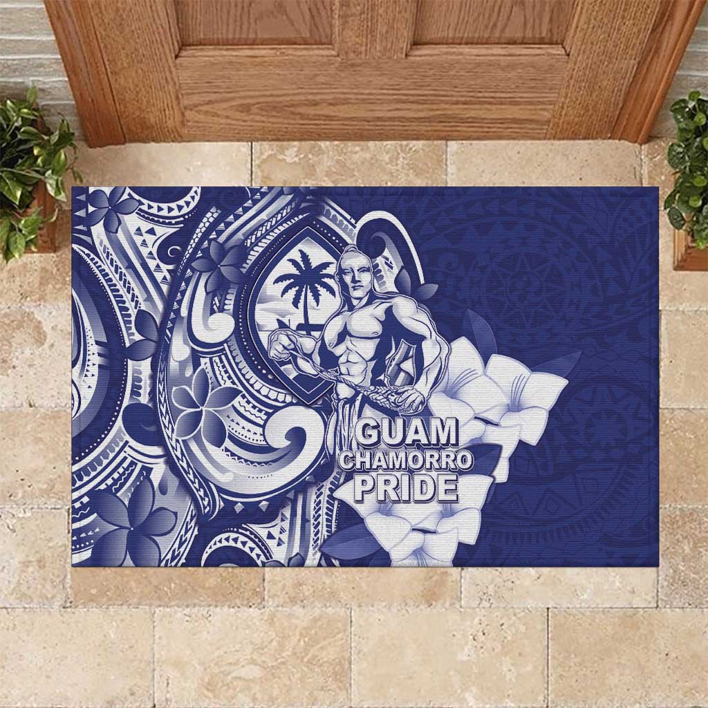 Guam Chief Quipuha Rubber Doormat Polynesian Pattern With Guasali Flowers LT05 Navy - Polynesian Pride