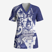 Guam Chief Quipuha Scrub Top Polynesian Pattern With Guasali Flowers LT05 Adult Navy - Polynesian Pride