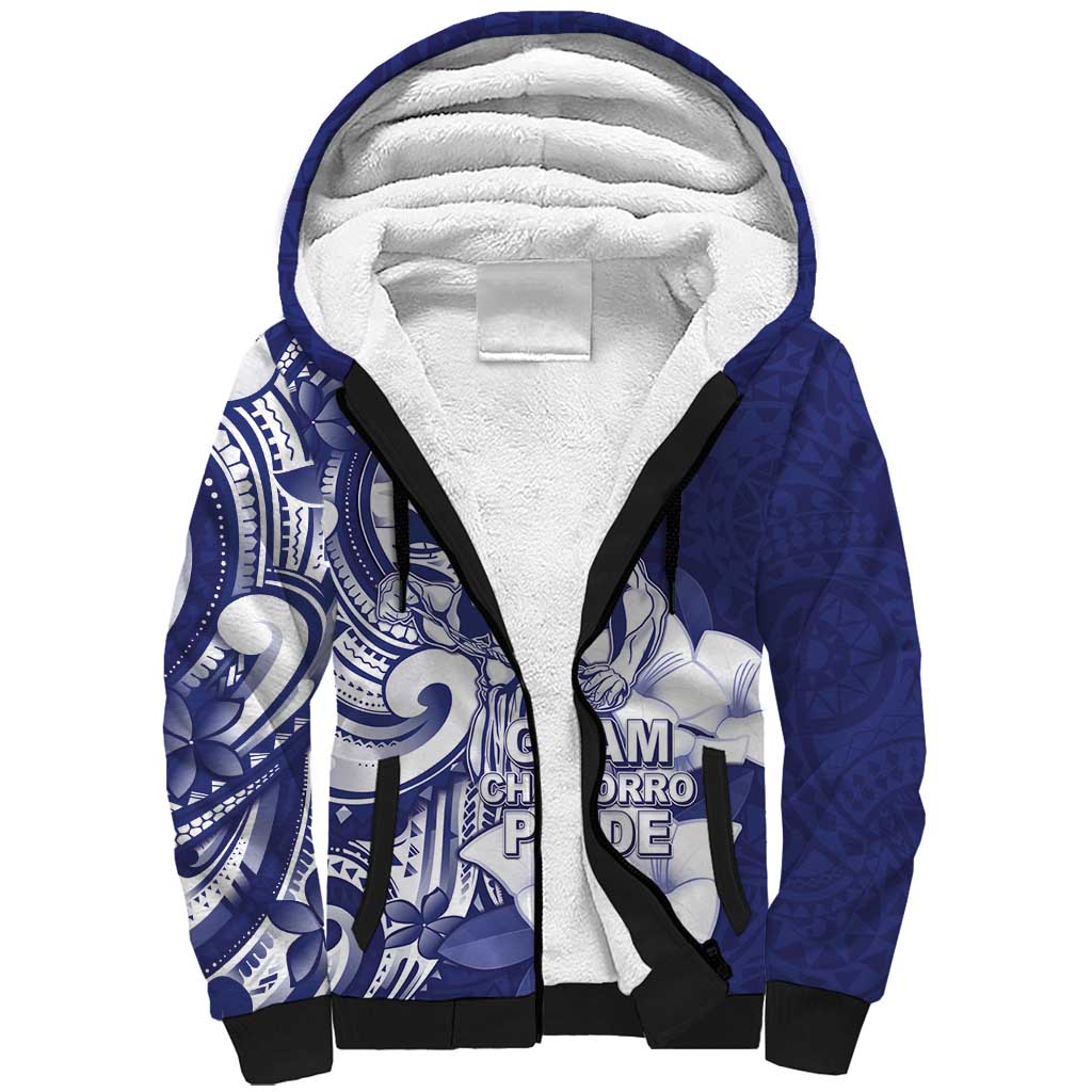 Guam Chief Quipuha Sherpa Hoodie Polynesian Pattern With Guasali Flowers LT05 Unisex Navy - Polynesian Pride