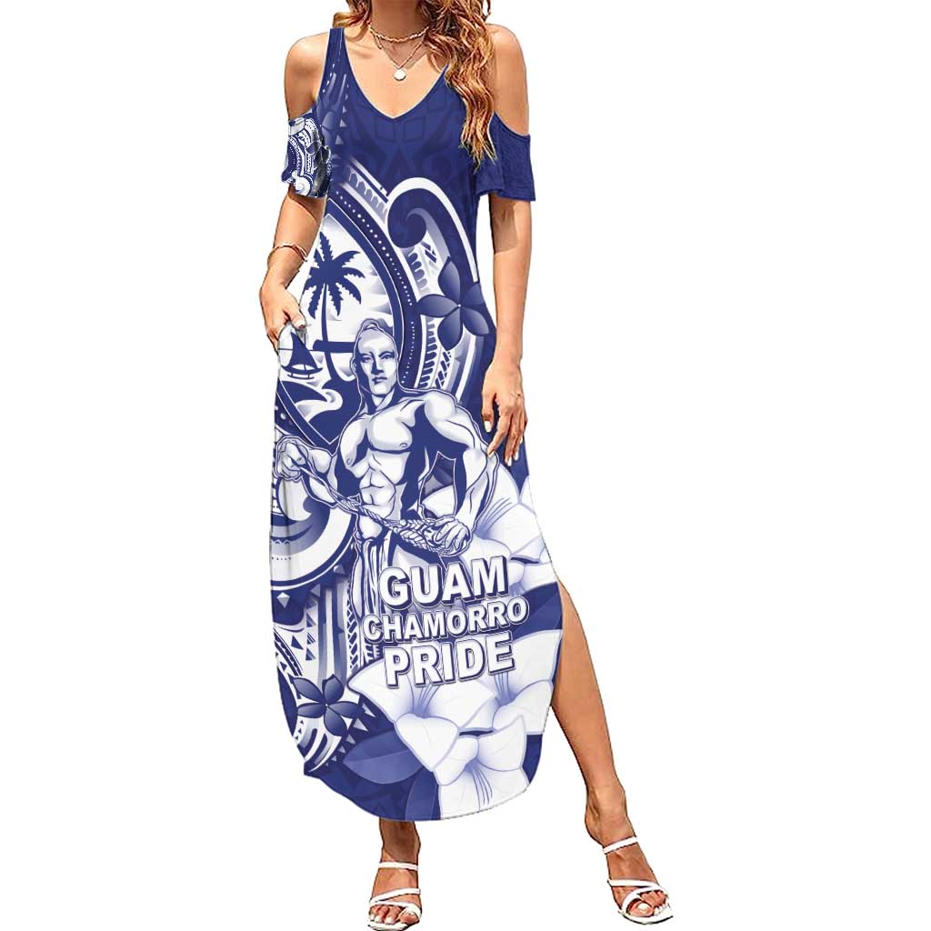 Guam Chief Quipuha Summer Maxi Dress Polynesian Pattern With Guasali Flowers LT05 Women Navy - Polynesian Pride