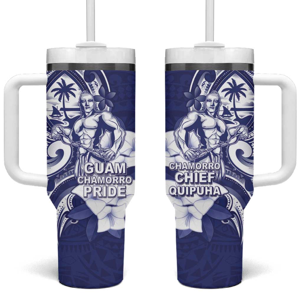 Guam Chief Quipuha Tumbler With Handle Polynesian Pattern With Guasali Flowers LT05 One Size: 40 oz Navy - Polynesian Pride