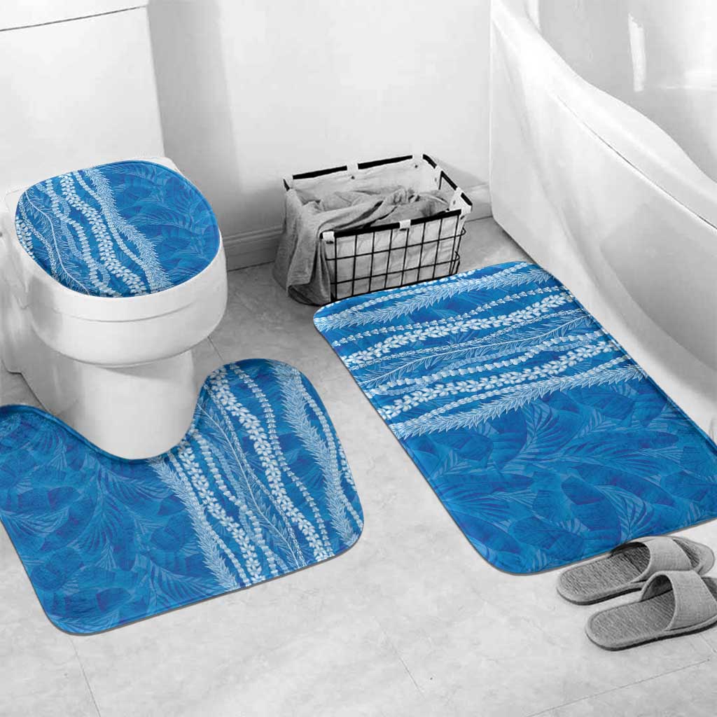 Hawaii Prince Kuhio Bathroom Set Blue Hawaiian Lau Maia With Leis LT05 Mat Set Only (3 pcs) One Size Blue - Polynesian Pride