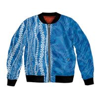 Hawaii Prince Kuhio Bomber Jacket Blue Hawaiian Lau Maia With Leis LT05 Unisex Blue - Polynesian Pride