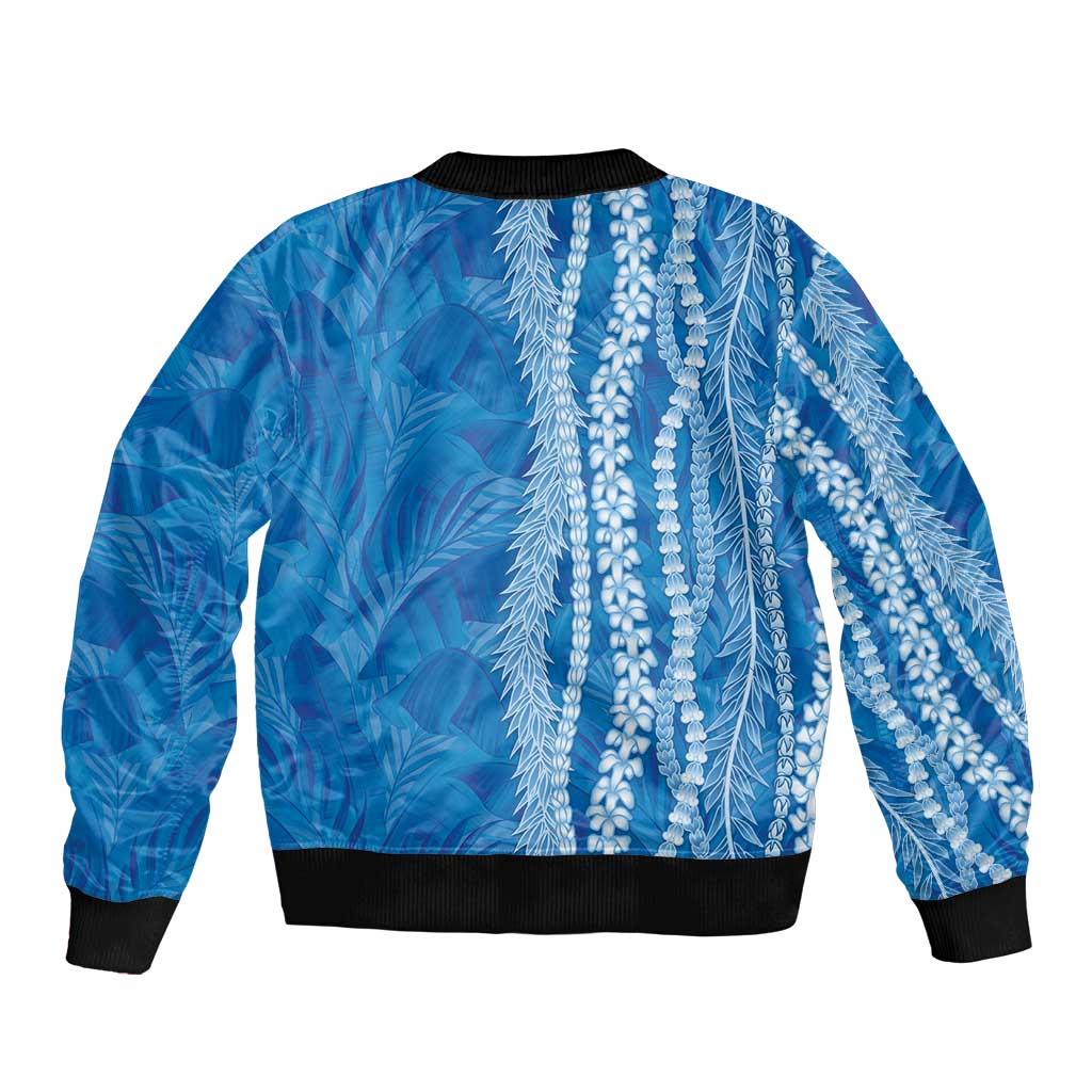 Hawaii Prince Kuhio Bomber Jacket Blue Hawaiian Lau Maia With Leis LT05 - Polynesian Pride