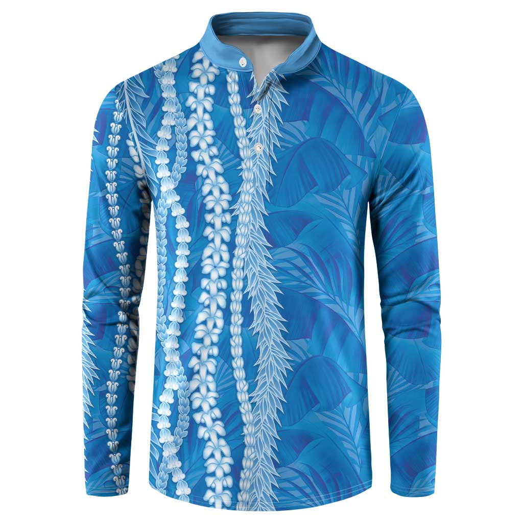 Hawaii Prince Kuhio Button Sweatshirt Blue Hawaiian Lau Maia With Leis LT05 Blue - Polynesian Pride
