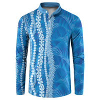Hawaii Prince Kuhio Button Sweatshirt Blue Hawaiian Lau Maia With Leis LT05 Blue - Polynesian Pride