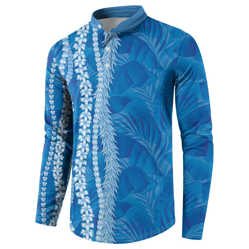 Hawaii Prince Kuhio Button Sweatshirt Blue Hawaiian Lau Maia With Leis LT05 - Polynesian Pride
