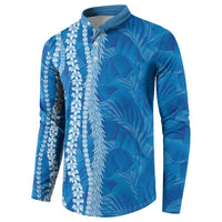 Hawaii Prince Kuhio Button Sweatshirt Blue Hawaiian Lau Maia With Leis LT05 - Polynesian Pride