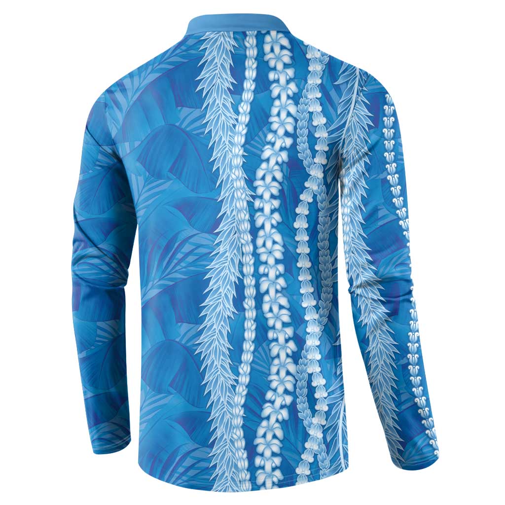 Hawaii Prince Kuhio Button Sweatshirt Blue Hawaiian Lau Maia With Leis LT05 - Polynesian Pride