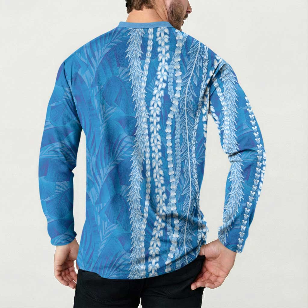 Hawaii Prince Kuhio Button Sweatshirt Blue Hawaiian Lau Maia With Leis LT05 - Polynesian Pride