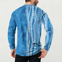 Hawaii Prince Kuhio Button Sweatshirt Blue Hawaiian Lau Maia With Leis LT05 - Polynesian Pride
