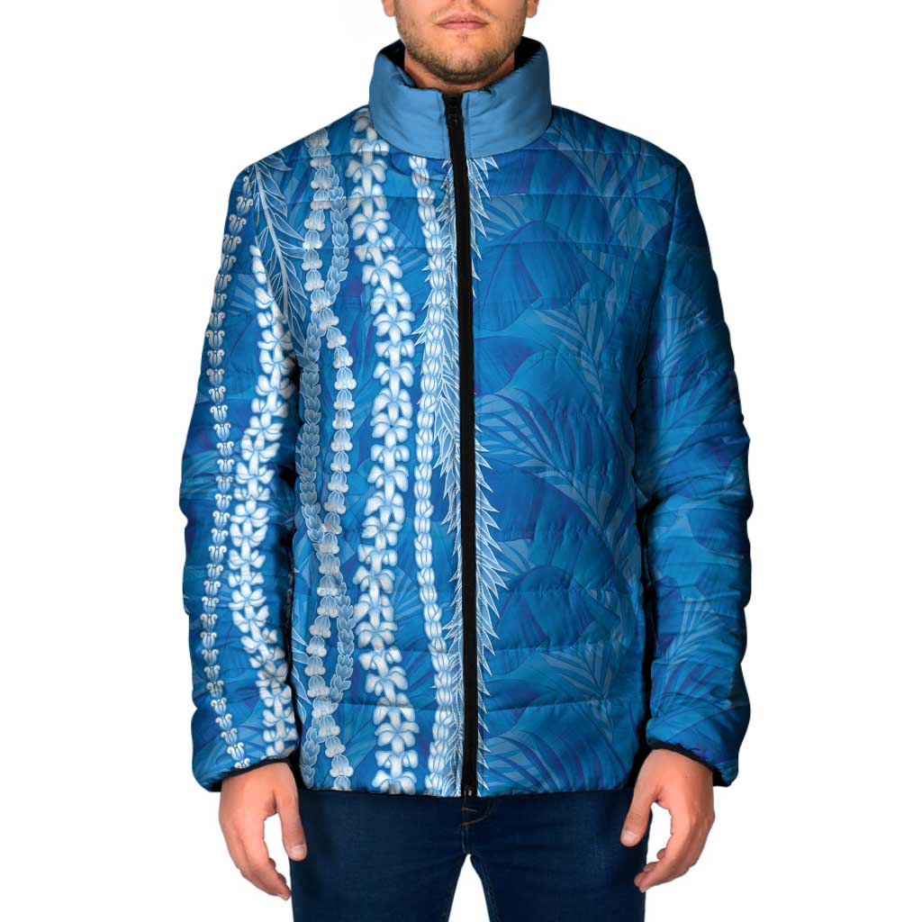 Hawaii Prince Kuhio Padded Jacket Blue Hawaiian Lau Maia With Leis LT05 Men Blue - Polynesian Pride