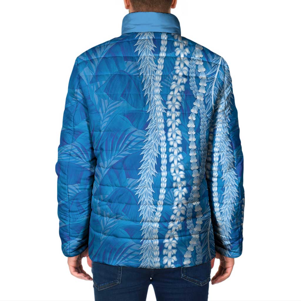 Hawaii Prince Kuhio Padded Jacket Blue Hawaiian Lau Maia With Leis LT05 - Polynesian Pride
