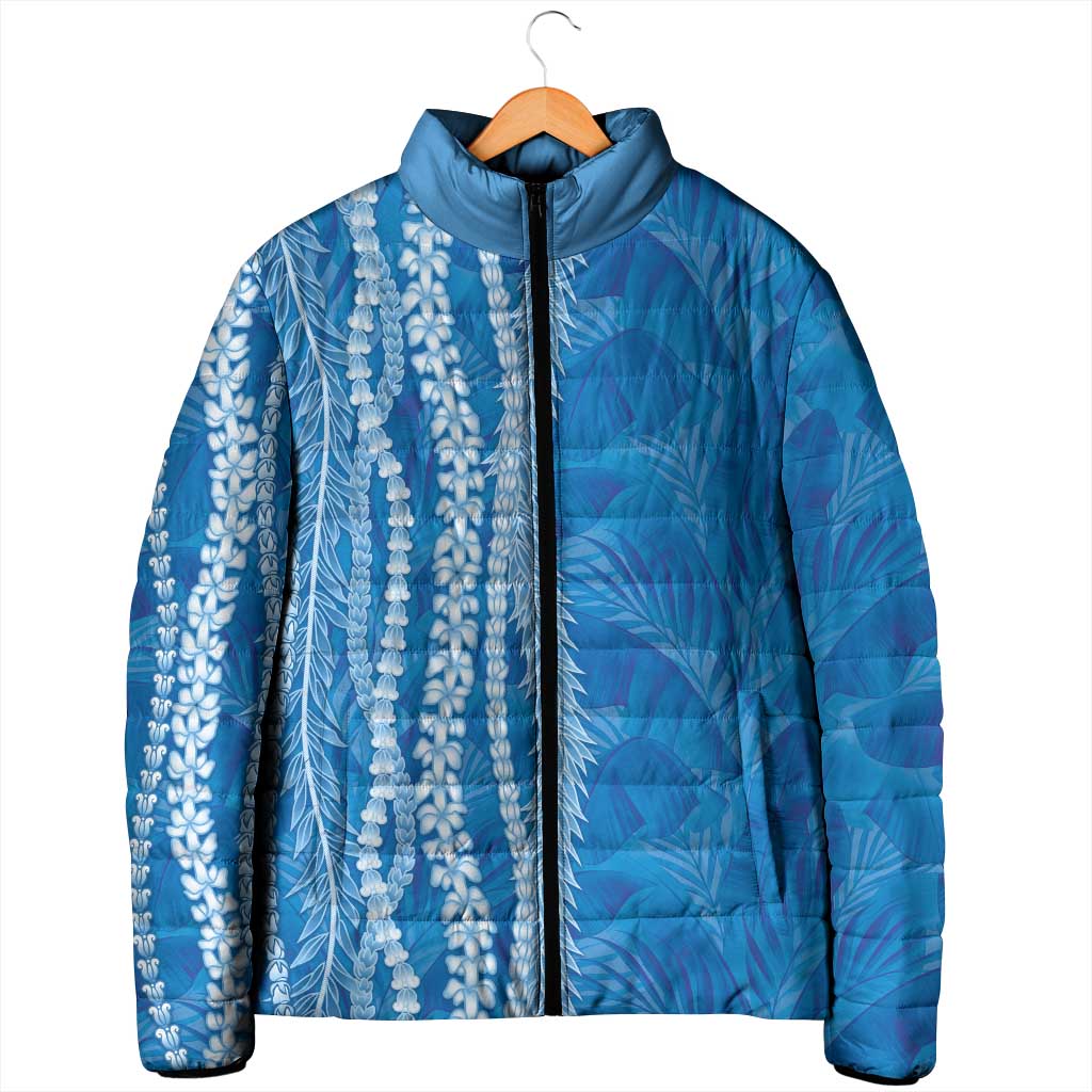 Hawaii Prince Kuhio Padded Jacket Blue Hawaiian Lau Maia With Leis LT05 - Polynesian Pride