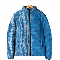 Hawaii Prince Kuhio Padded Jacket Blue Hawaiian Lau Maia With Leis LT05 - Polynesian Pride