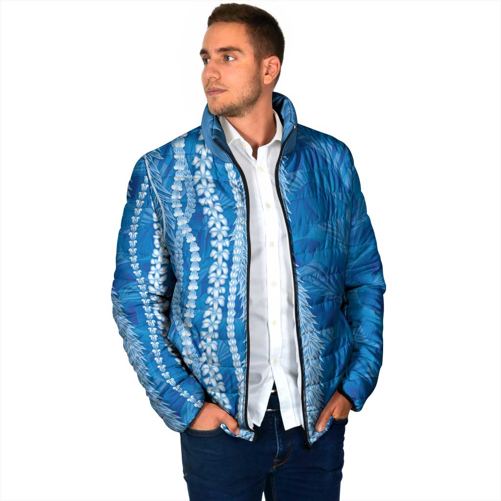 Hawaii Prince Kuhio Padded Jacket Blue Hawaiian Lau Maia With Leis LT05 - Polynesian Pride