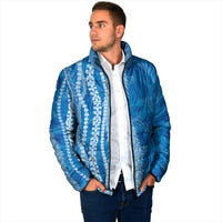 Hawaii Prince Kuhio Padded Jacket Blue Hawaiian Lau Maia With Leis LT05 - Polynesian Pride