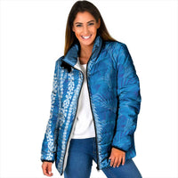 Hawaii Prince Kuhio Padded Jacket Blue Hawaiian Lau Maia With Leis LT05 Women Blue - Polynesian Pride