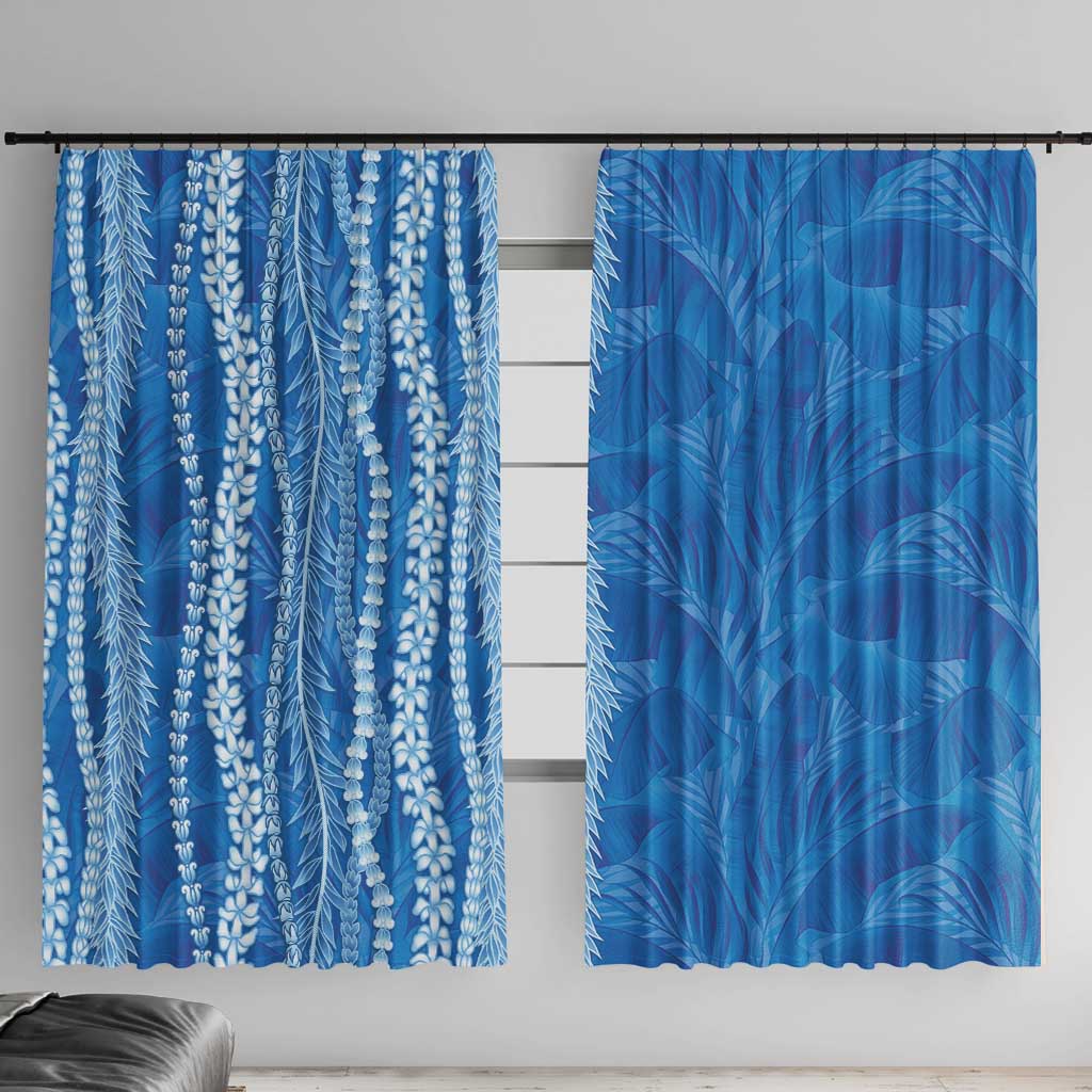 Hawaii Prince Kuhio Window Curtain Blue Hawaiian Lau Maia With Leis LT05 With Hooks Blue - Polynesian Pride