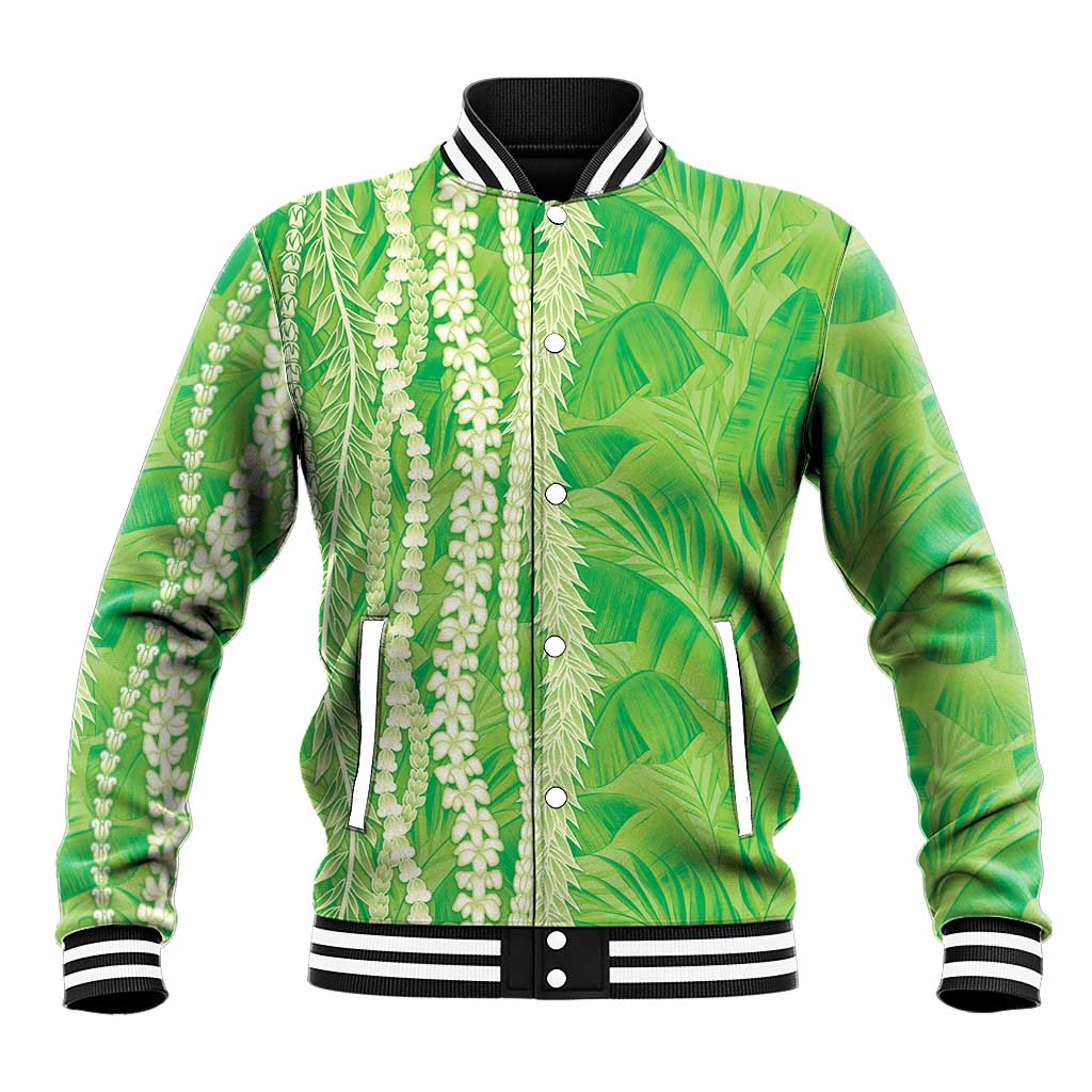 Hawaii Prince Kuhio Baseball Jacket Lime Green Hawaiian Lau Maia With Leis LT05 Unisex Green - Polynesian Pride