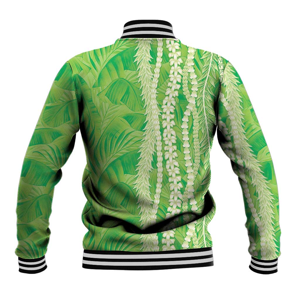 Hawaii Prince Kuhio Baseball Jacket Lime Green Hawaiian Lau Maia With Leis LT05 - Polynesian Pride