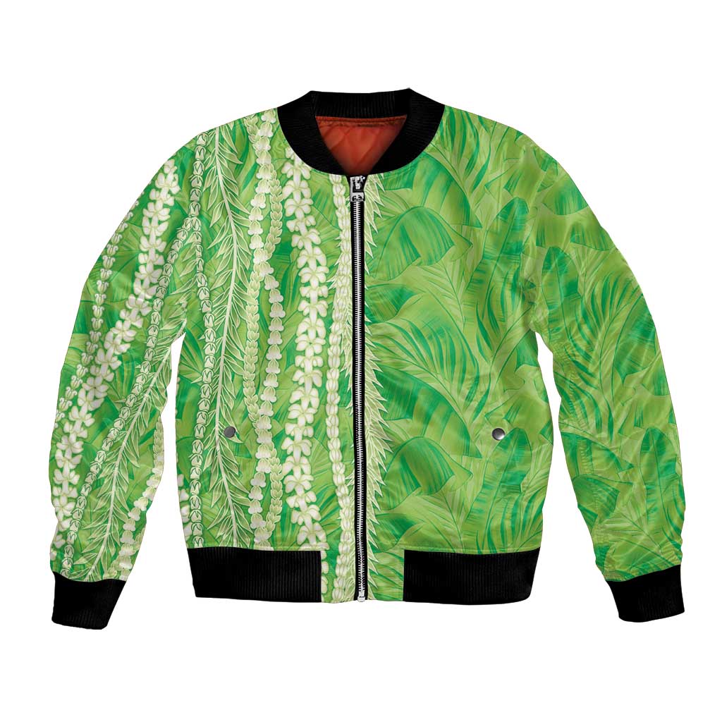 Hawaii Prince Kuhio Bomber Jacket Lime Green Hawaiian Lau Maia With Leis LT05 Unisex Green - Polynesian Pride