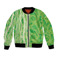 Hawaii Prince Kuhio Bomber Jacket Lime Green Hawaiian Lau Maia With Leis LT05 Unisex Green - Polynesian Pride