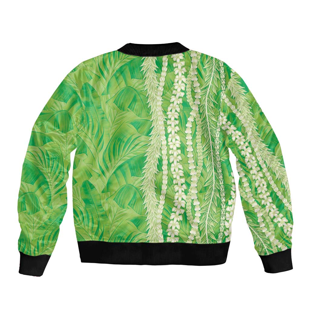 Hawaii Prince Kuhio Bomber Jacket Lime Green Hawaiian Lau Maia With Leis LT05 - Polynesian Pride