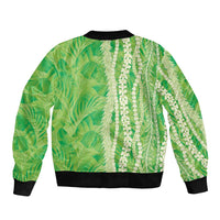 Hawaii Prince Kuhio Bomber Jacket Lime Green Hawaiian Lau Maia With Leis LT05 - Polynesian Pride