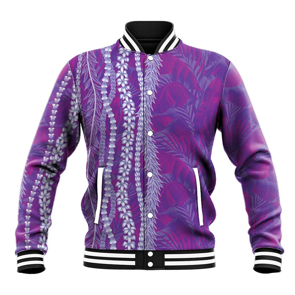 Hawaii Prince Kuhio Baseball Jacket Violet Hawaiian Lau Maia With Leis LT05 Unisex Violet - Polynesian Pride