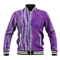 Hawaii Prince Kuhio Baseball Jacket Violet Hawaiian Lau Maia With Leis LT05 Unisex Violet - Polynesian Pride