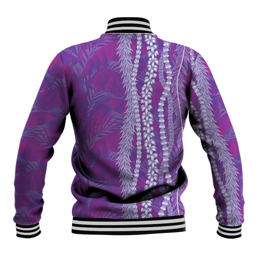 Hawaii Prince Kuhio Baseball Jacket Violet Hawaiian Lau Maia With Leis LT05 - Polynesian Pride