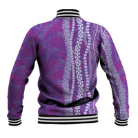 Hawaii Prince Kuhio Baseball Jacket Violet Hawaiian Lau Maia With Leis LT05 - Polynesian Pride