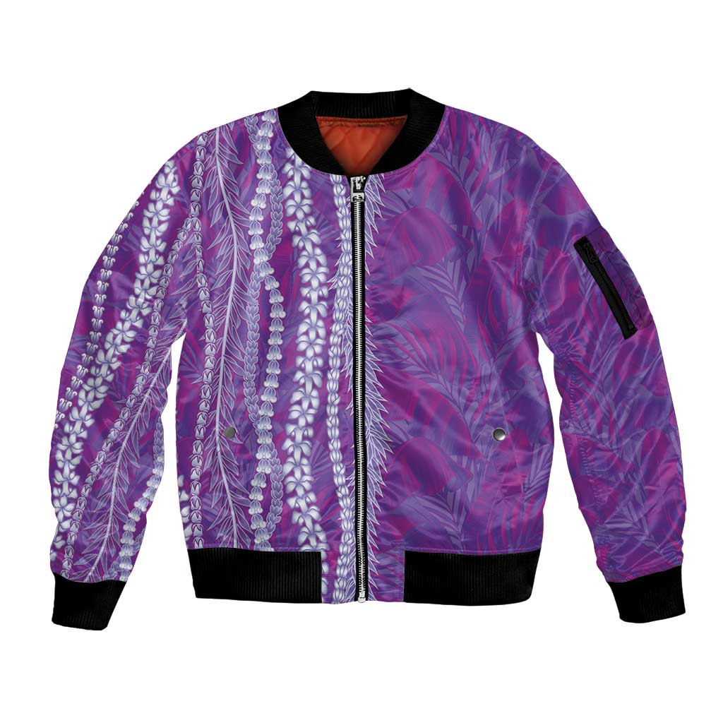 Hawaii Prince Kuhio Sleeve Zip Bomber Jacket Violet Hawaiian Lau Maia With Leis LT05 Unisex Violet - Polynesian Pride