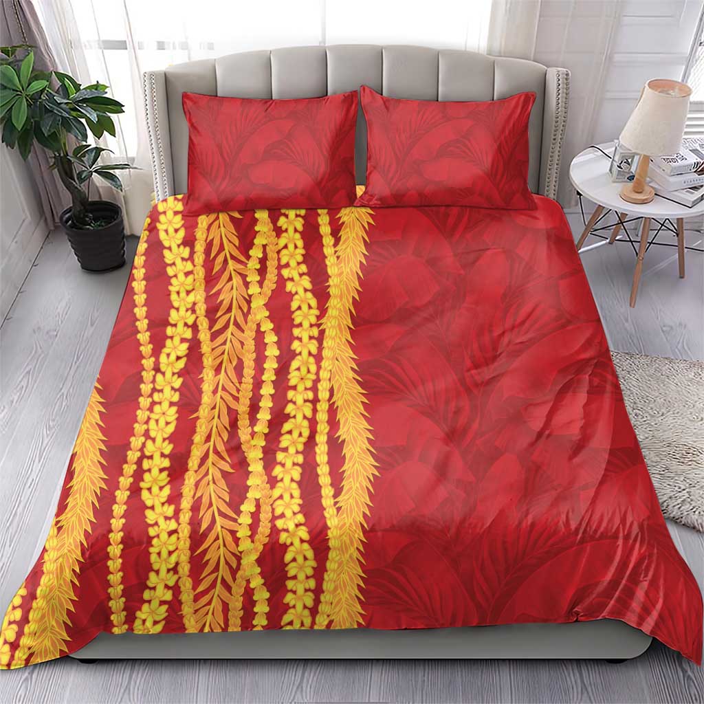 Hawaii Prince Kuhio Bedding Set Red Hawaiian Lau Maia With Leis LT05 - Polynesian Pride