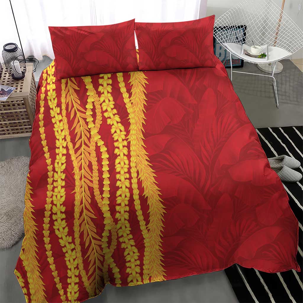 Hawaii Prince Kuhio Bedding Set Red Hawaiian Lau Maia With Leis LT05 - Polynesian Pride
