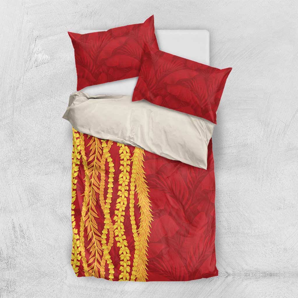 Hawaii Prince Kuhio Bedding Set Red Hawaiian Lau Maia With Leis LT05 US Twin 172cm x 218cm Red - Polynesian Pride