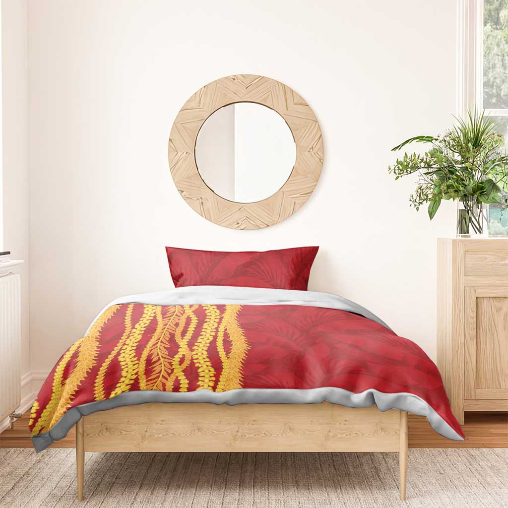 Hawaii Prince Kuhio Bedding Set Red Hawaiian Lau Maia With Leis LT05 - Polynesian Pride