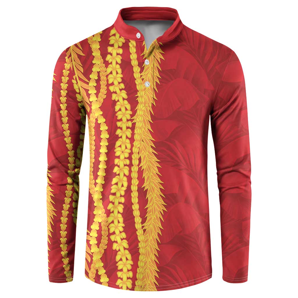 Hawaii Prince Kuhio Button Sweatshirt Red Hawaiian Lau Maia With Leis LT05 Red - Polynesian Pride