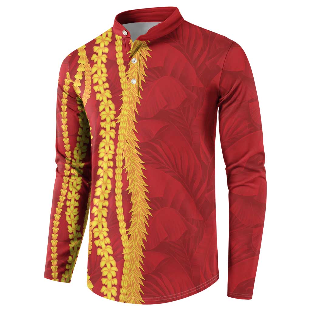 Hawaii Prince Kuhio Button Sweatshirt Red Hawaiian Lau Maia With Leis LT05 - Polynesian Pride