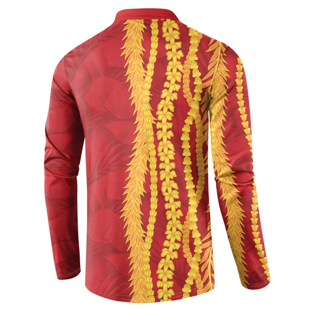 Hawaii Prince Kuhio Button Sweatshirt Red Hawaiian Lau Maia With Leis LT05 - Polynesian Pride