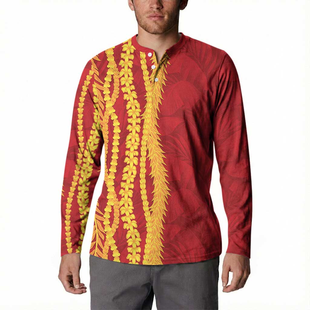 Hawaii Prince Kuhio Button Sweatshirt Red Hawaiian Lau Maia With Leis LT05 - Polynesian Pride