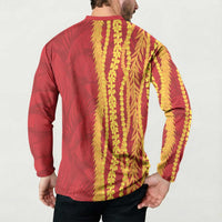 Hawaii Prince Kuhio Button Sweatshirt Red Hawaiian Lau Maia With Leis LT05 - Polynesian Pride