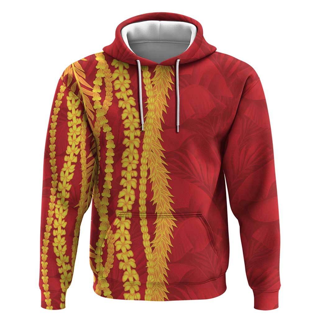 Hawaii Prince Kuhio Hoodie Red Hawaiian Lau Maia With Leis LT05 Pullover Hoodie Red - Polynesian Pride