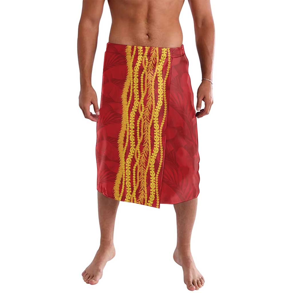 Hawaii Prince Kuhio Lavalava Red Hawaiian Lau Maia With Leis LT05 Red - Polynesian Pride