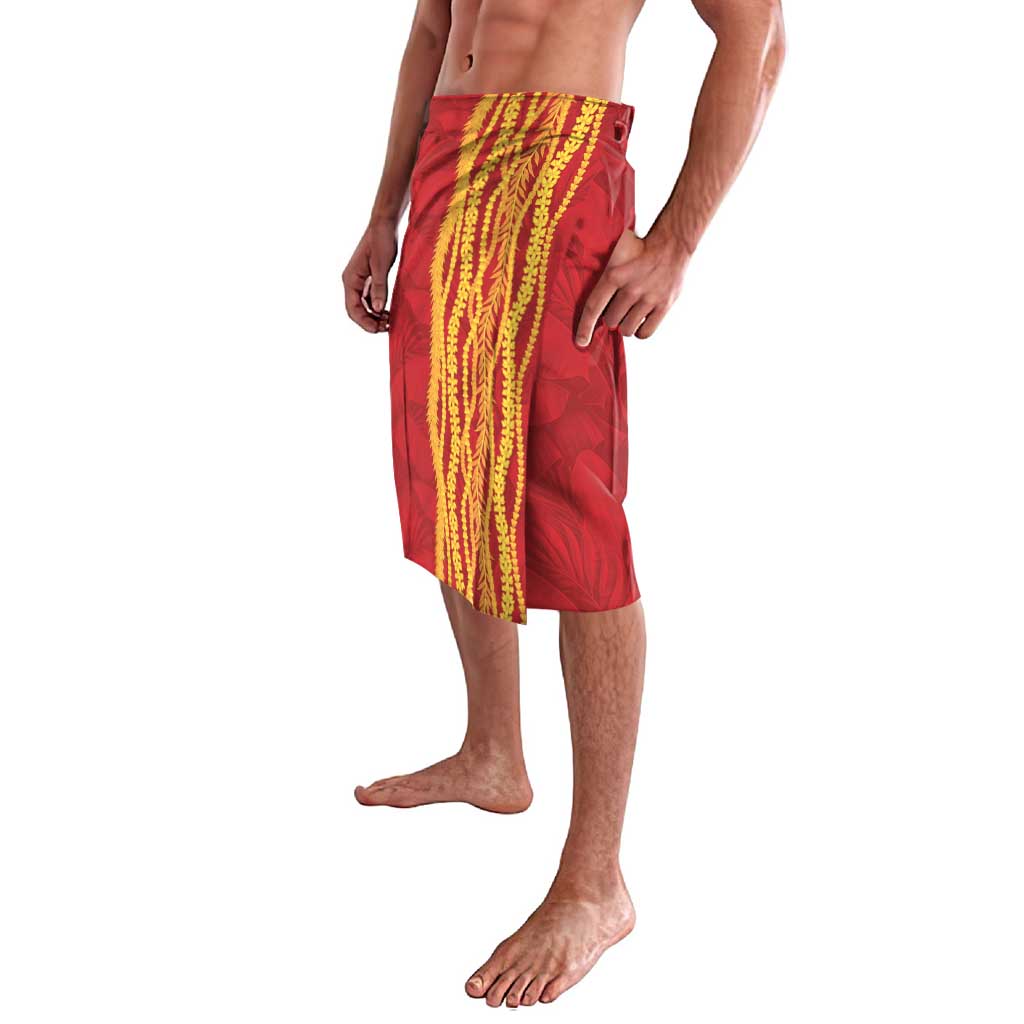 Hawaii Prince Kuhio Lavalava Red Hawaiian Lau Maia With Leis LT05 - Polynesian Pride