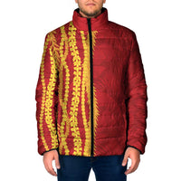 Hawaii Prince Kuhio Padded Jacket Red Hawaiian Lau Maia With Leis LT05 Men Red - Polynesian Pride