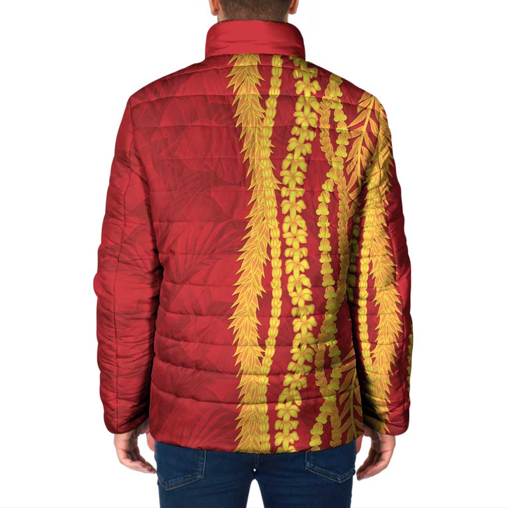 Hawaii Prince Kuhio Padded Jacket Red Hawaiian Lau Maia With Leis LT05 - Polynesian Pride