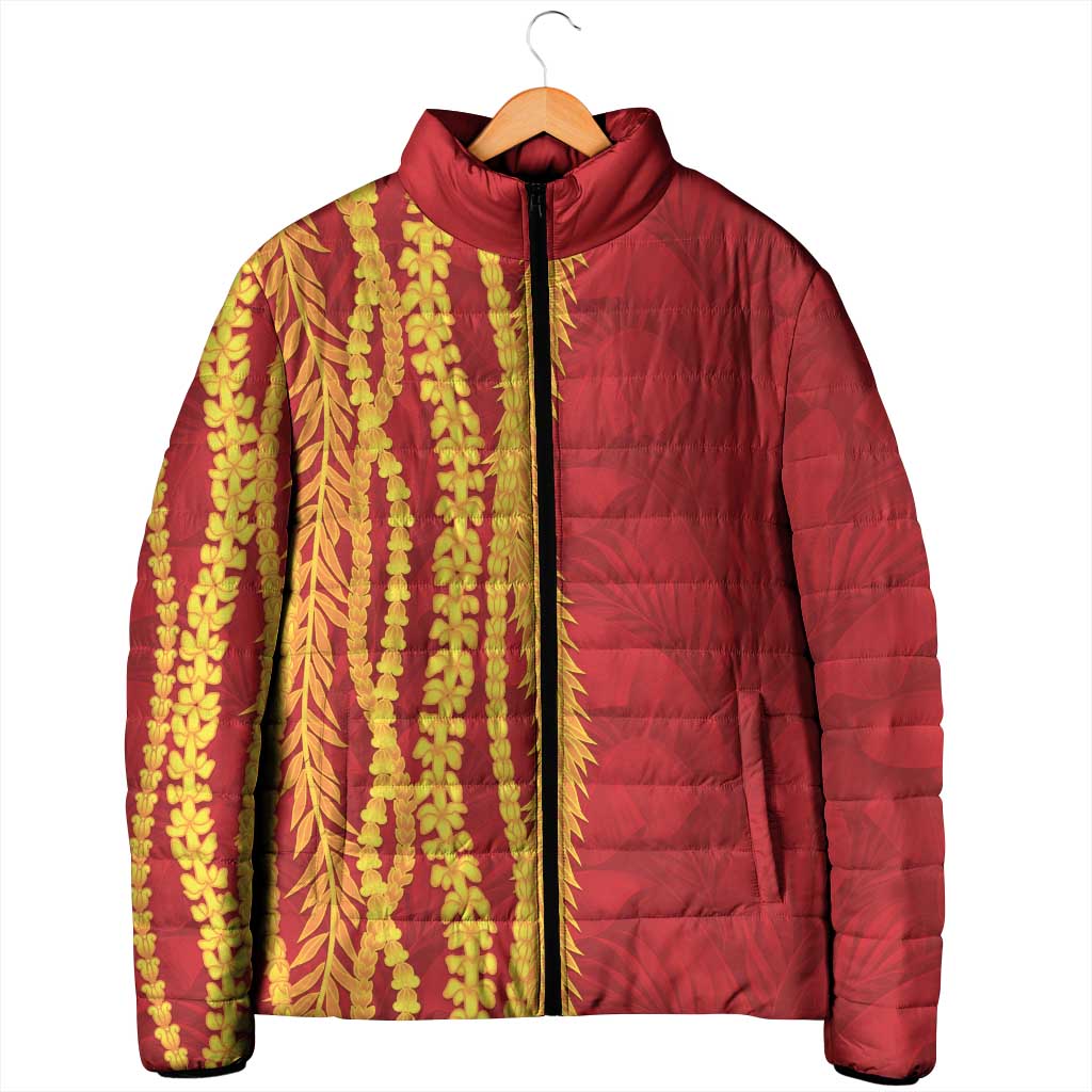 Hawaii Prince Kuhio Padded Jacket Red Hawaiian Lau Maia With Leis LT05 - Polynesian Pride
