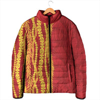 Hawaii Prince Kuhio Padded Jacket Red Hawaiian Lau Maia With Leis LT05 - Polynesian Pride